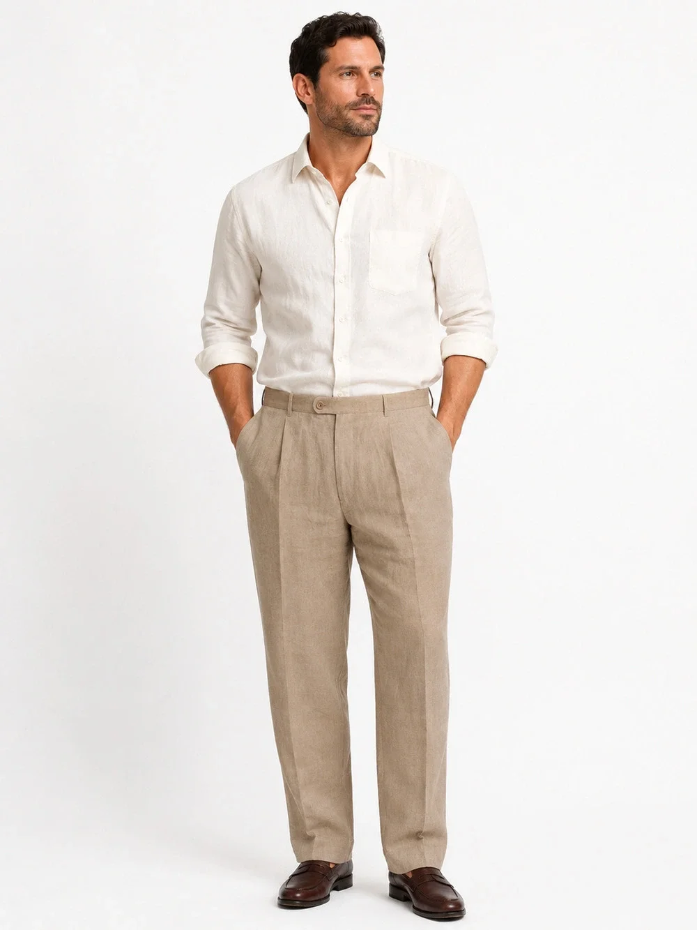 Inserch 100% Linen Mens Taupe Beige Pleated Dress Resort Pants NWT sz 38 x 35